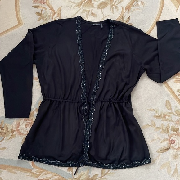 Daisy Fuentes Sweaters - 1X long black embellished cardigan